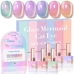 Double Rhythm front view of six Mermaid Pink bottles showing consistent color and brand benefit