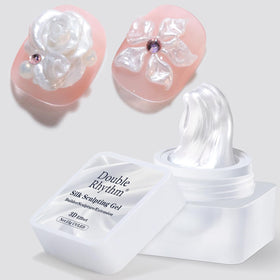 Double Rhythm jar front view showing Silver-Silk pearl gel and clear label, professional look