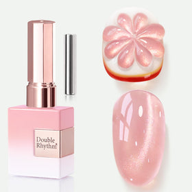 Double Rhythm front label showing fruit nude pink bottle and benefits