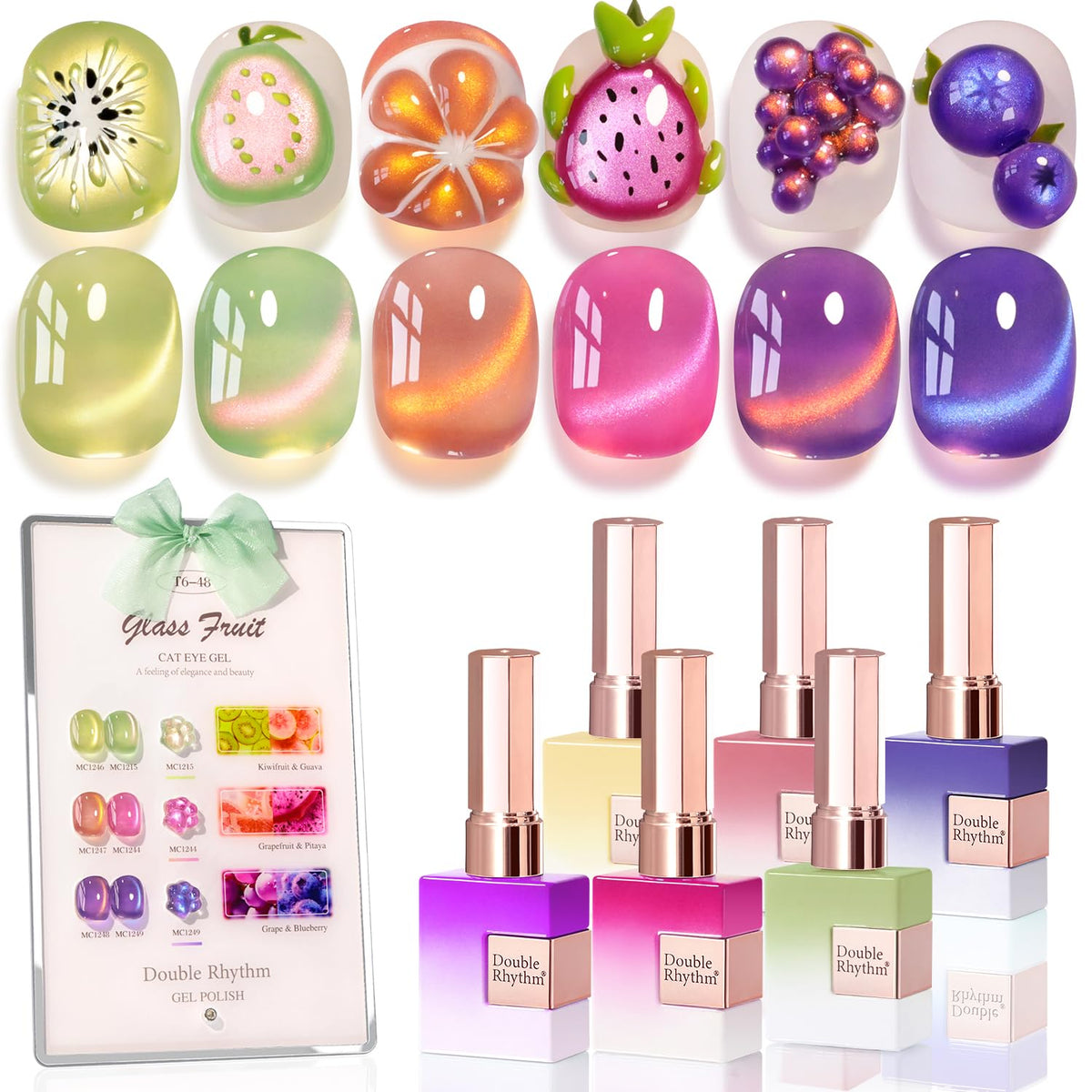 Double Rhythm front packaging showing six 15ml bottles and shimmer kit benefit