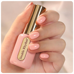 Double Rhythm front packaging showing pastel pink-orange jelly polish benefit accurate shade preview