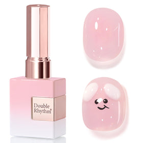 Double Rhythm front bottle showing pastel pink shade and glossy finish benefit