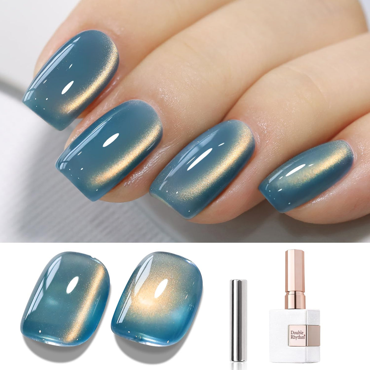 Double Rhythm front packaging showing teal holographic shimmer and benefit: salon finish