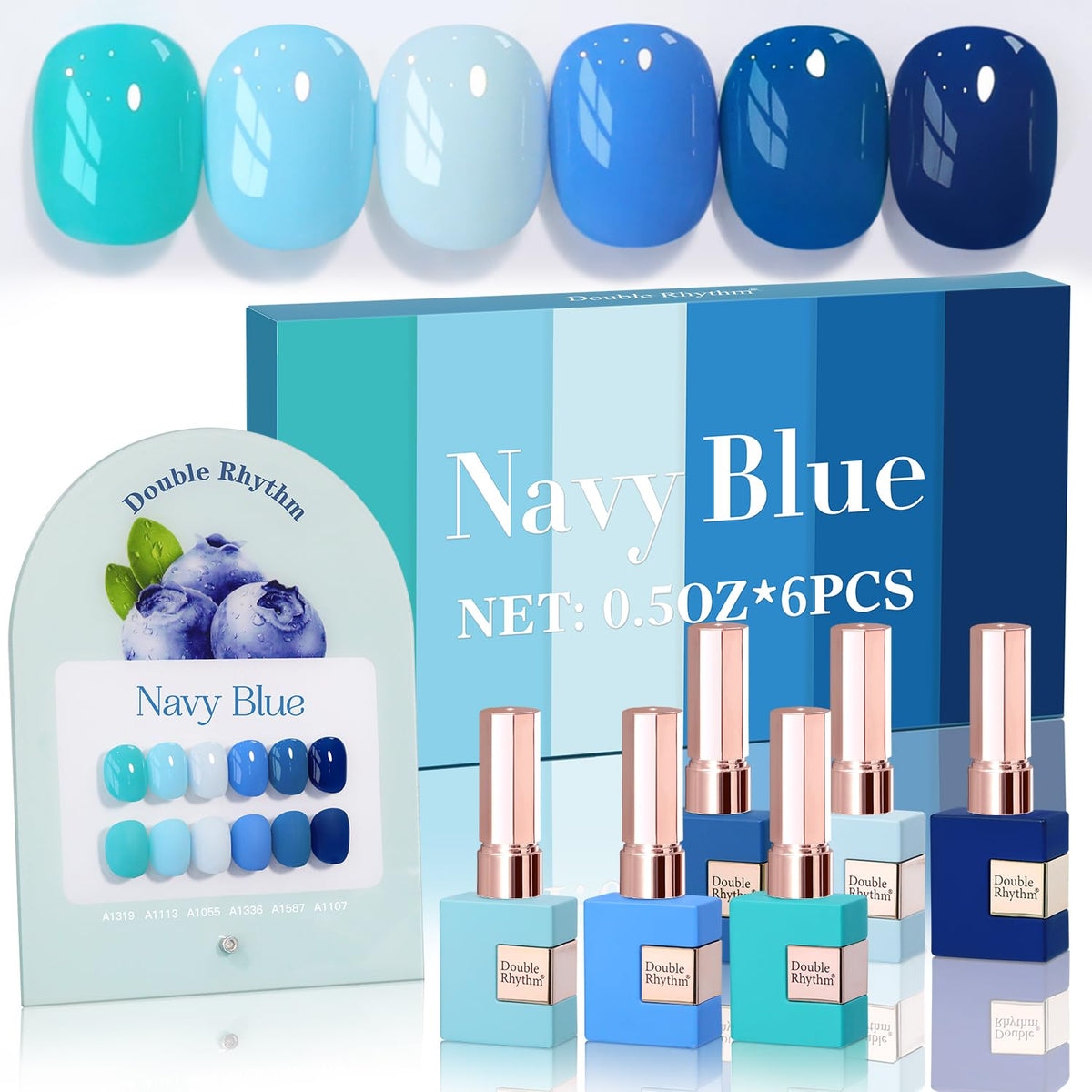 Double Rhythm front packaging showing six same-color bottles and benefits