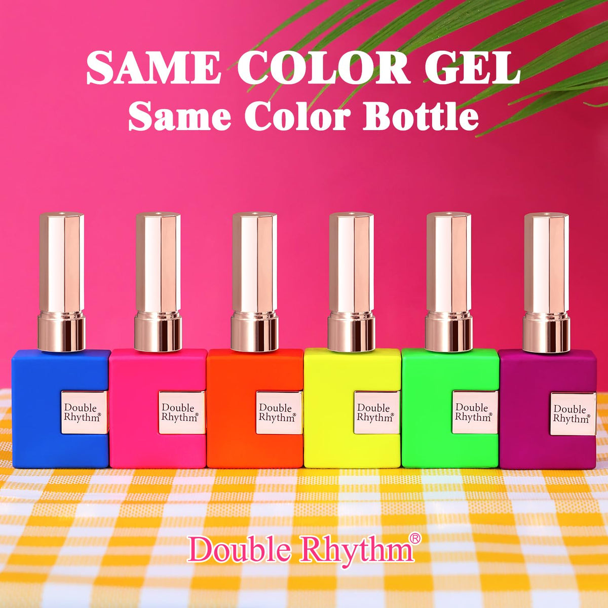 Double Rhythm gel polish painted on nails closeup, showcases vibrant neon payoff