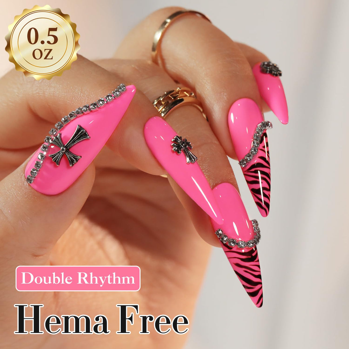 Double Rhythm gold cap and brush detail demonstrating smooth application and control benefit