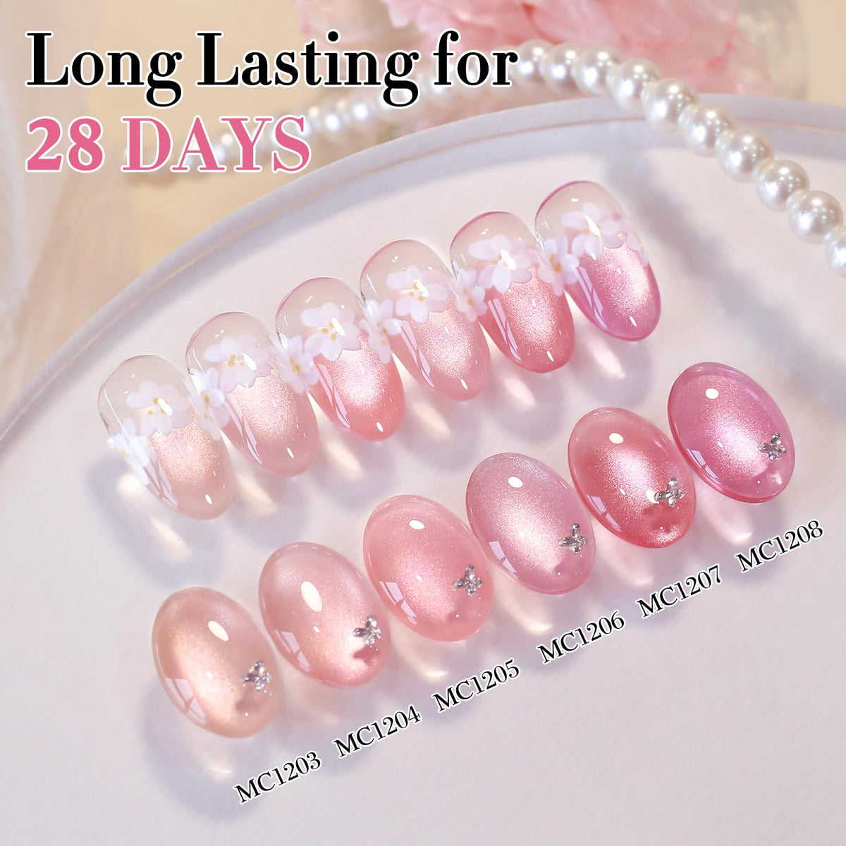 Double Rhythm finished manicure on model hands illustrating salon-style reflective nails