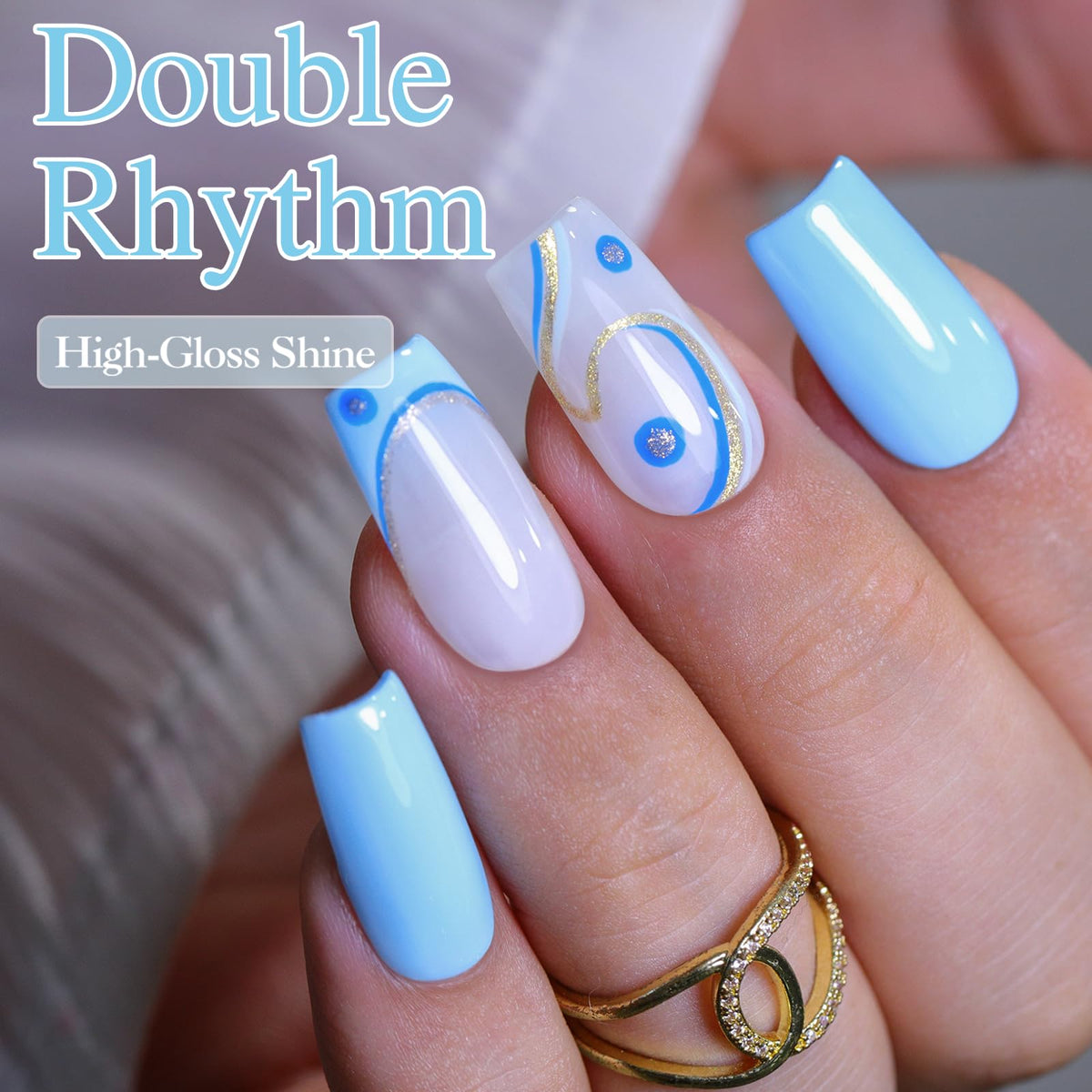 Double Rhythm swatch fan with Light Blue A1113 demonstrating true cured color