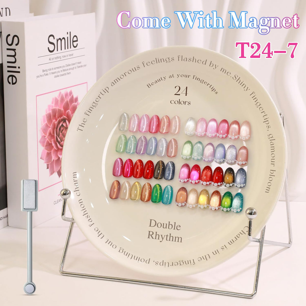 Double Rhythm magnet demonstration above nail showing how cat-eye stripe forms benefit