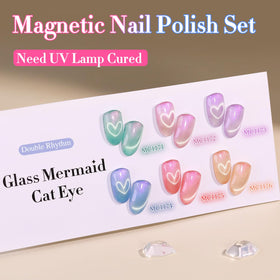 Double Rhythm magnetic polish in use creating reflective lines for eye-catching nails