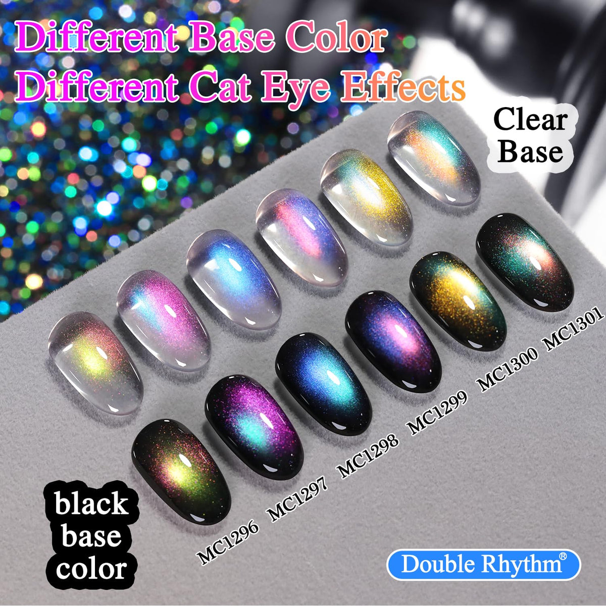 Double Rhythm magnet held above nail creating sharp cat-eye effect with reflective band