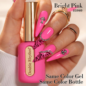 Double Rhythm manicure lifestyle hands wearing bright pink H1040 showing glossy finished nails benefit