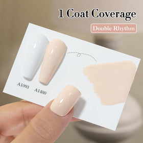 Double Rhythm nail swatch trio showcasing true cream-white color benefit