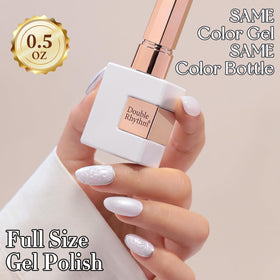 Double Rhythm nail swatch on model hand demonstrating pearl-white shine and elegant finish