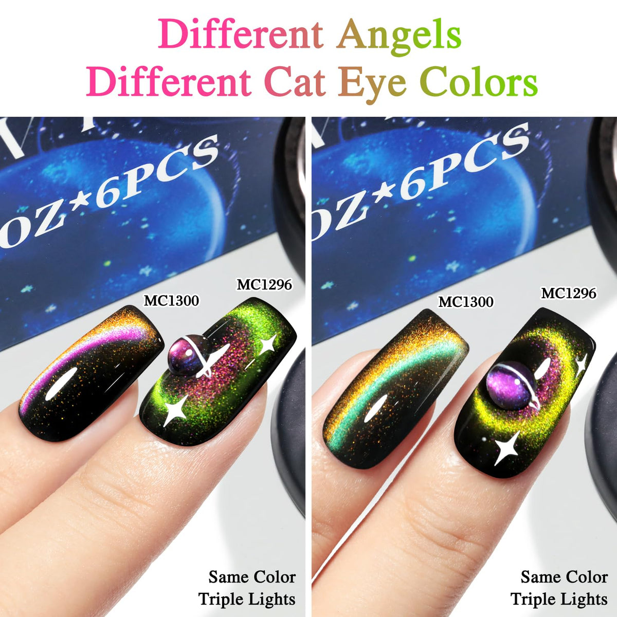 Double Rhythm manicured nails in sunlight showing holographic rainbow color shift