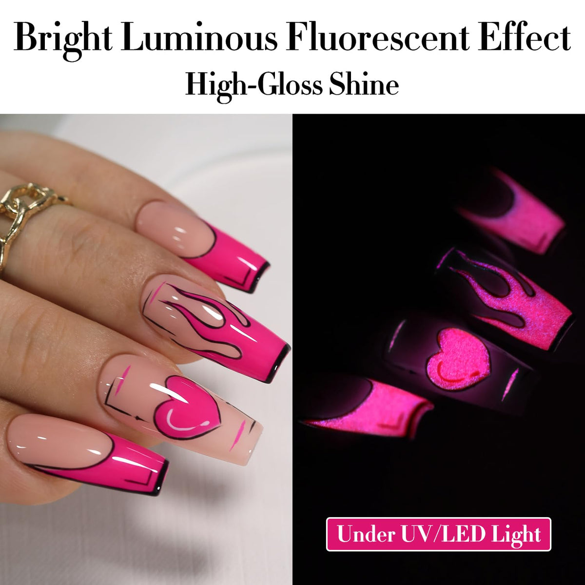 Double Rhythm hand swatch wearing neon hot pink showing salon finish and color payoff benefit