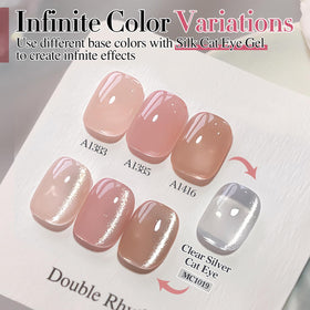 Double Rhythm on fingernail close-up showing defined cat-eye stripe and glossy top coat