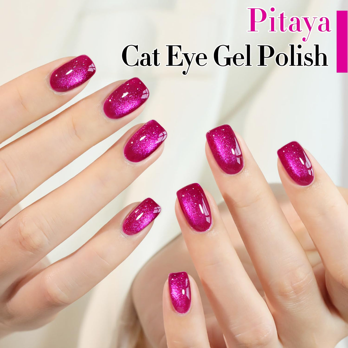 Double Rhythm magnet held near wet polish creating distinct cat-eye shimmer stripe