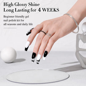 Double Rhythm pure white gel polish on nails showing opaque coverage and clean finish