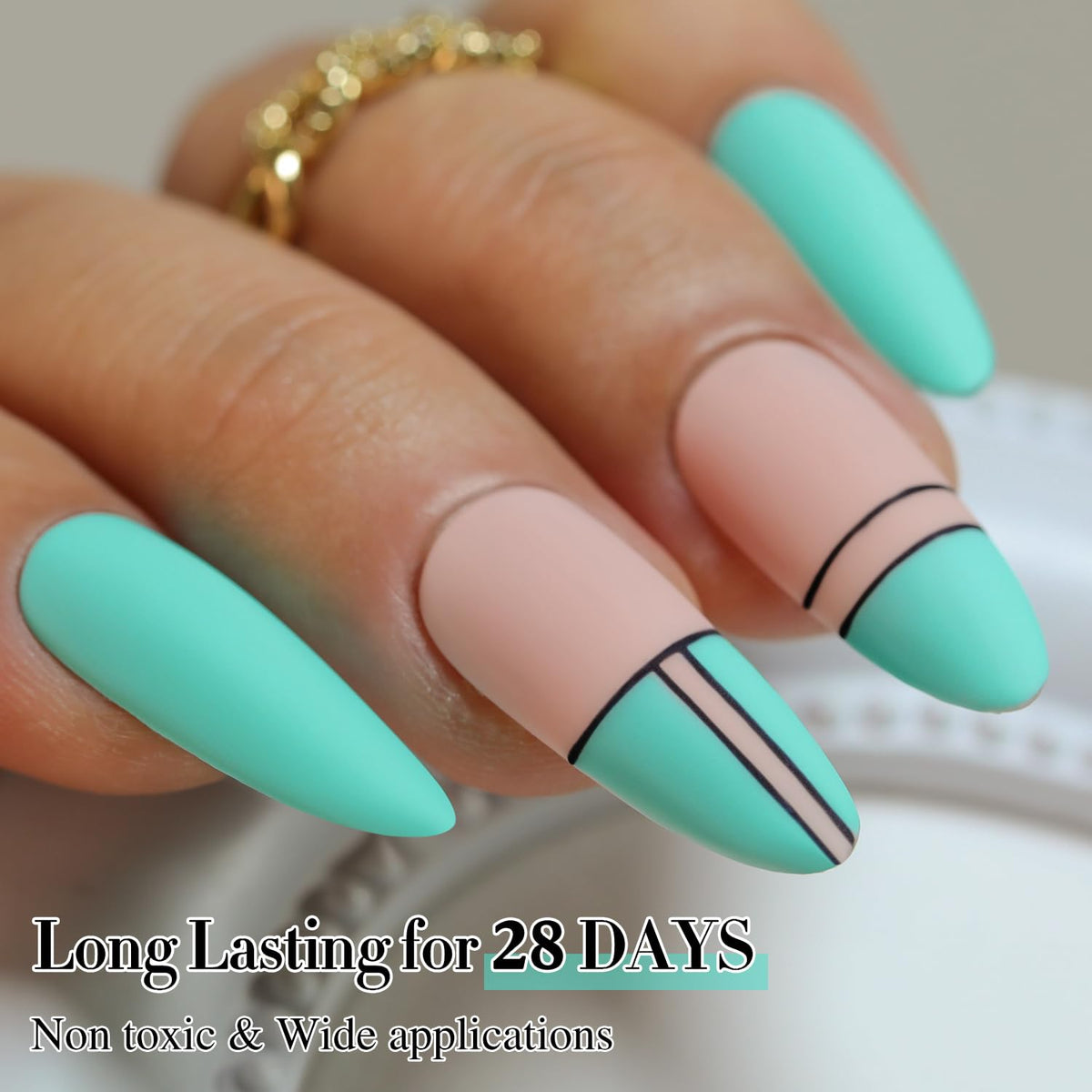 Double Rhythm sea blue swatch on nail wheel showing true color payoff