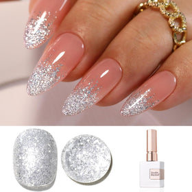 Double Rhythm bottle front showing reflective silver gel and 15ml size for precise nails