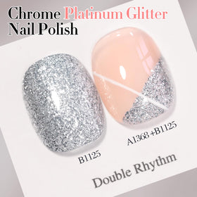 Double Rhythm brush stroke of silver gel demonstrating even coverage and glitter payoff