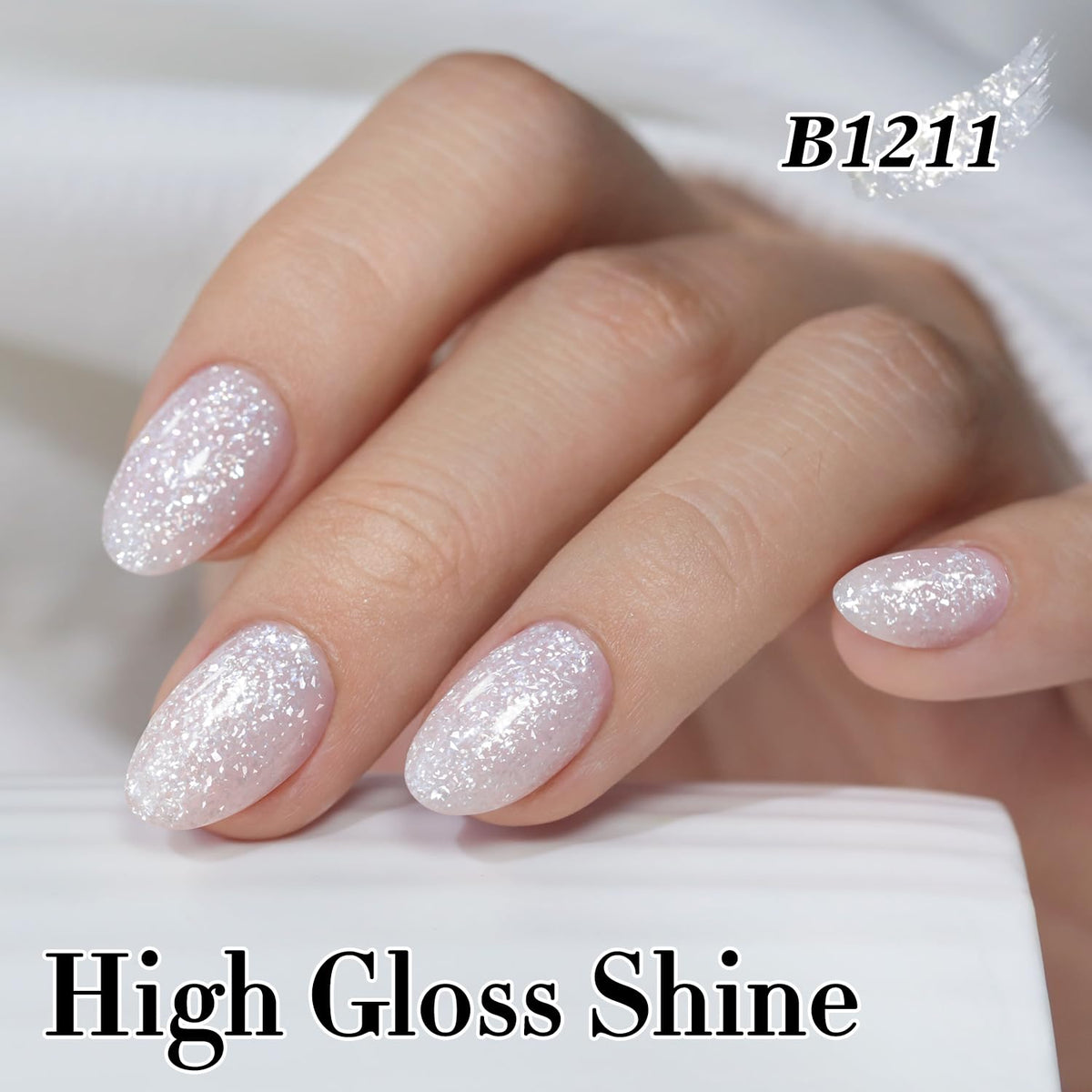 Double Rhythm finished nails at party showing reflective sparkle and eye-catching effect