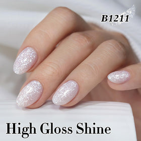 Double Rhythm finished nails at party showing reflective sparkle and eye-catching effect