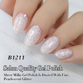 Double Rhythm technician applying glitter gel in salon illustrating professional finish