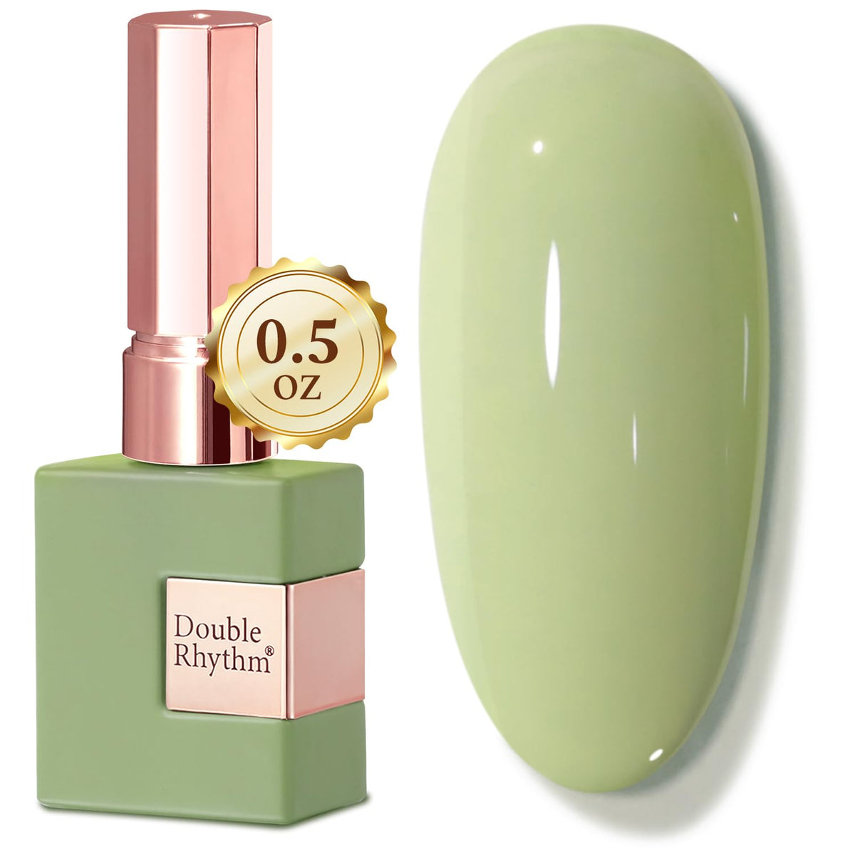 Double Rhythm bottle front view showing Stone Green color and clear label, professional finish