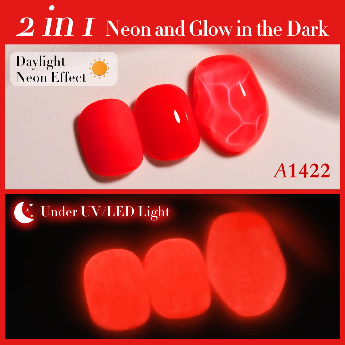 Double Rhythm neon red swatch on tips demonstrating bright, opaque coverage benefit