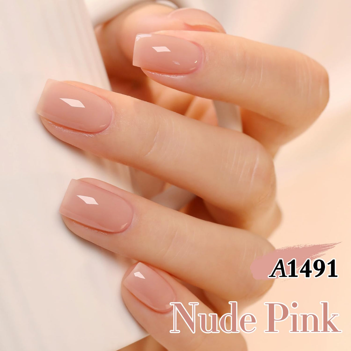 Double Rhythm swatch on fingers showing milky nude-pink finish and natural look benefit