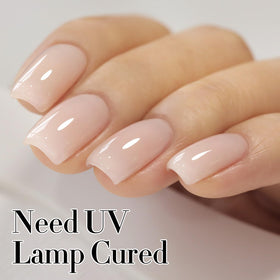 Double Rhythm swatch on fingertips showing milky nude result for versatility