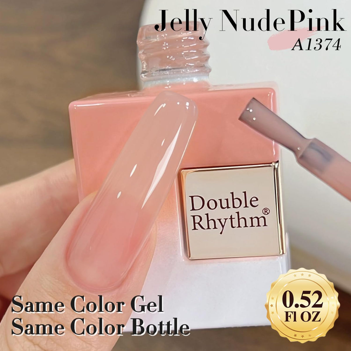 Double Rhythm swatch on nail tip displaying buildable translucency benefit