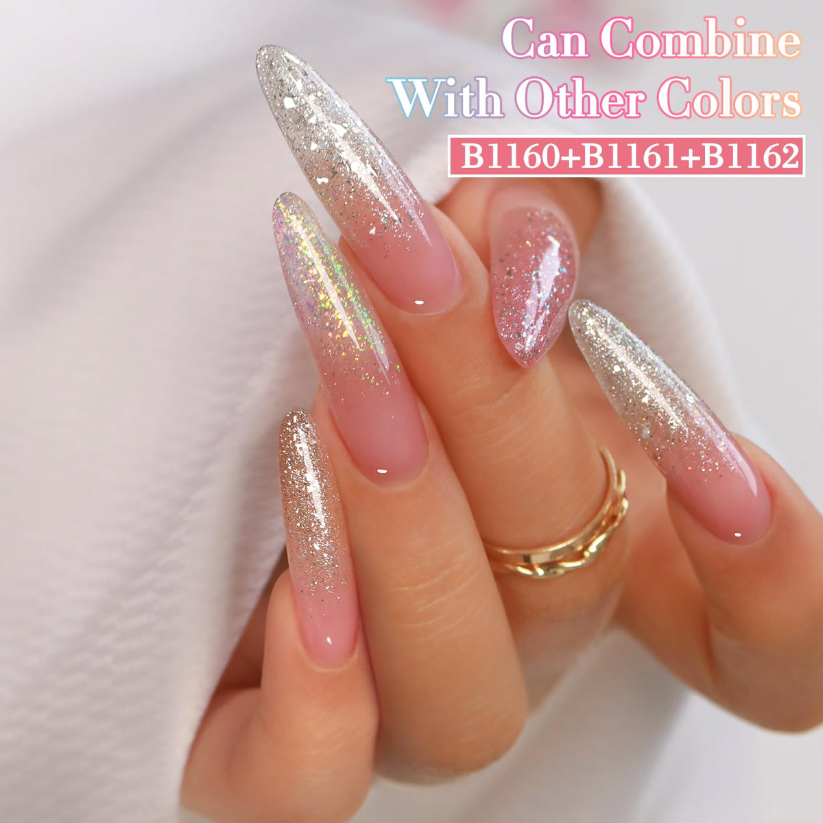 Double Rhythm swatch on nail wheel demonstrating reflective shimmer over nails