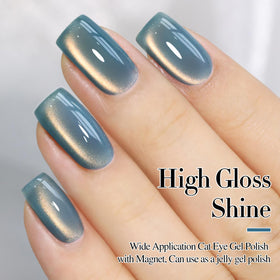 Double Rhythm swatch on nail wheel illustrating translucent teal shimmer and color options