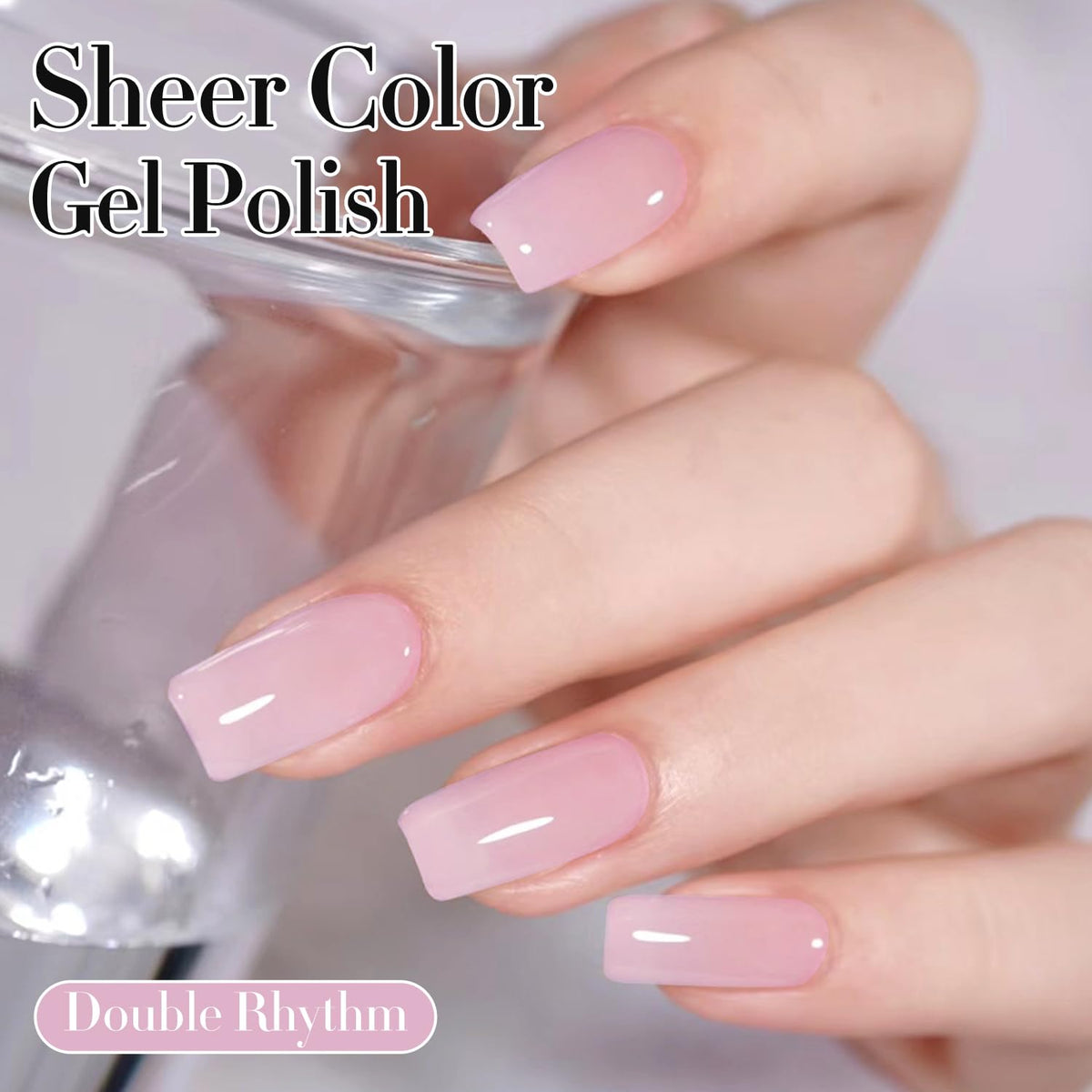 Double Rhythm swatch on nail wheel showing translucent pink-purple tint for layering