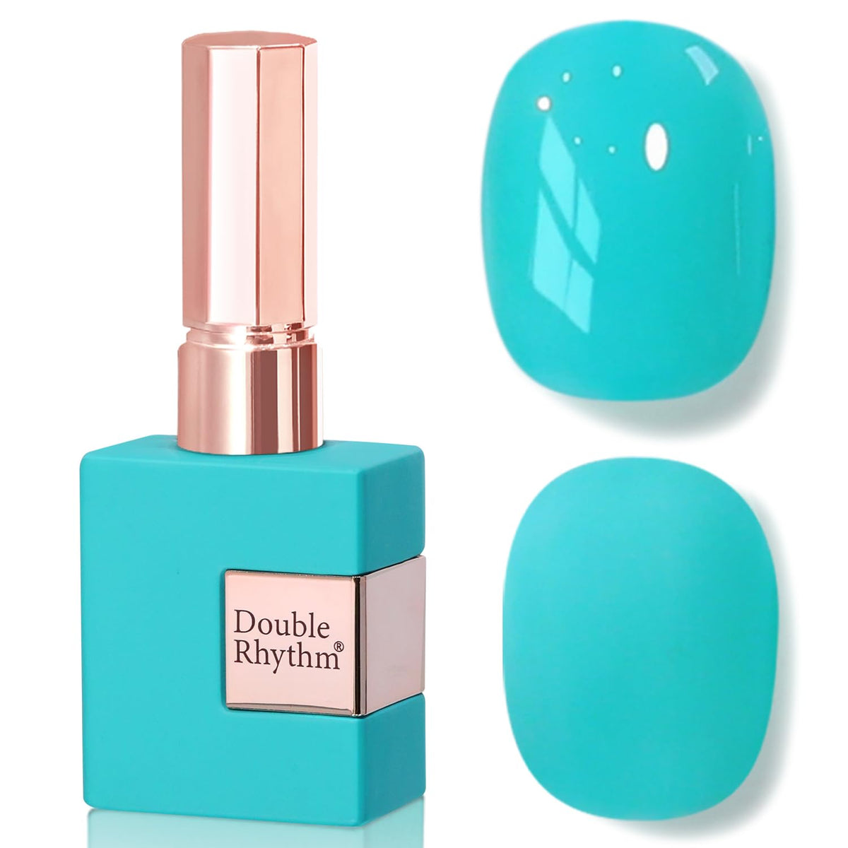 Double Rhythm bottle front view showing teal pastel and same-color bottle for accurate shade
