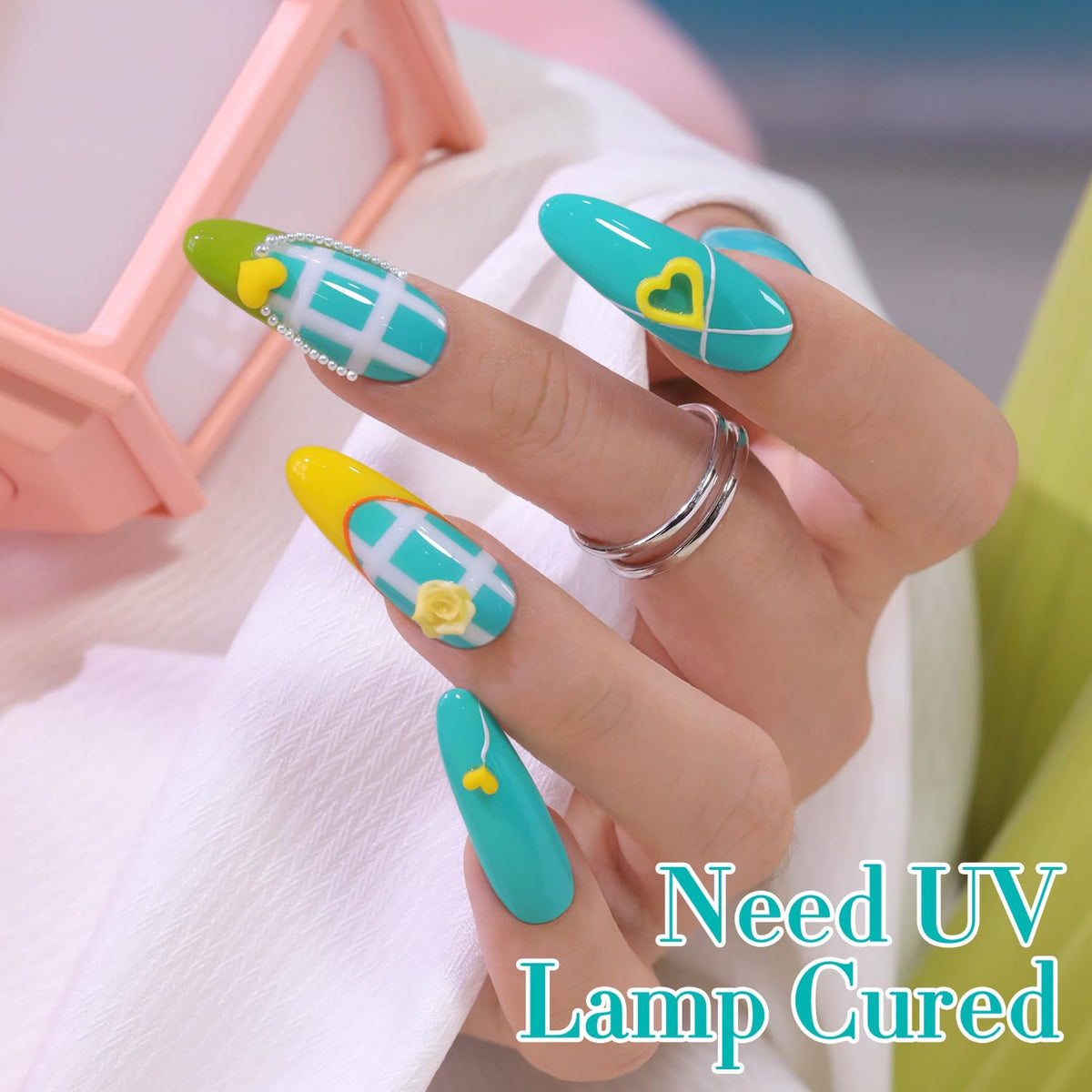 Double Rhythm single thin-layer swatch on nail showing translucent milky teal effect
