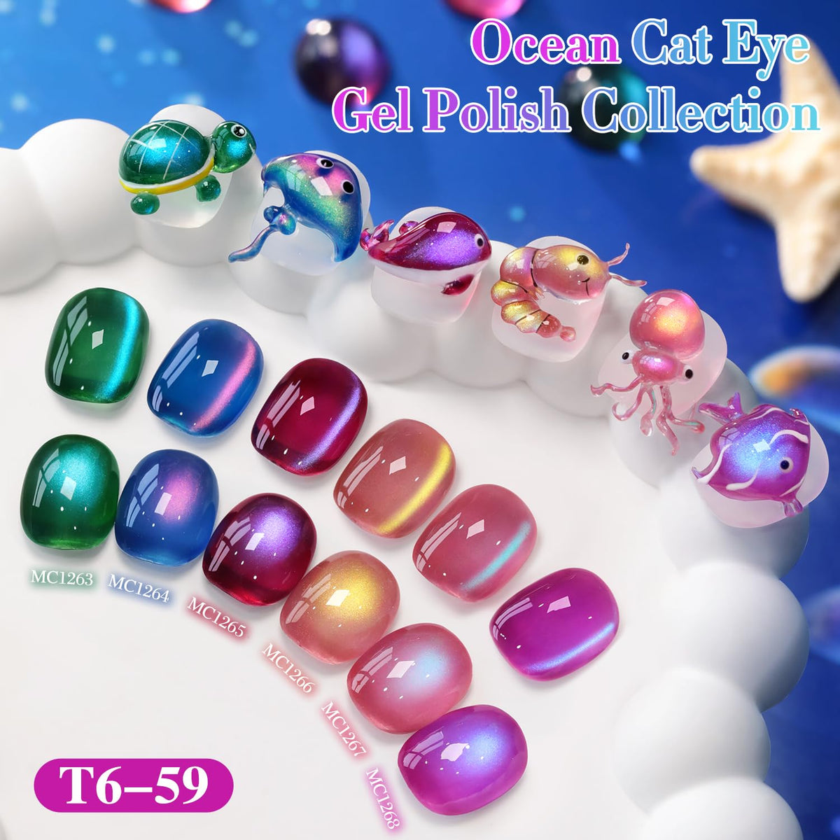 Double Rhythm finished nail under light showing glossy holographic topcoat shine