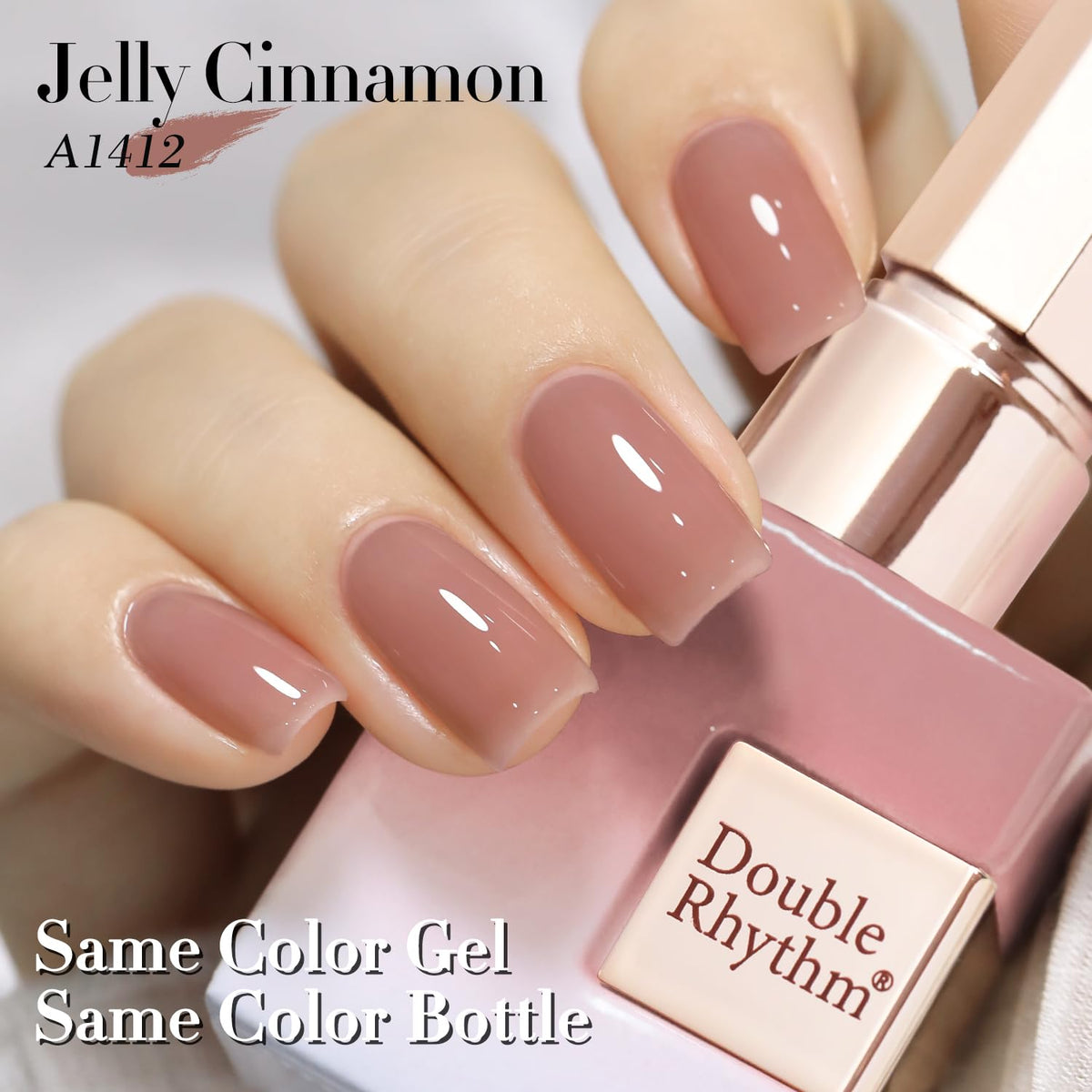 Double Rhythm worn on nails closeup showing elegant natural-looking manicure