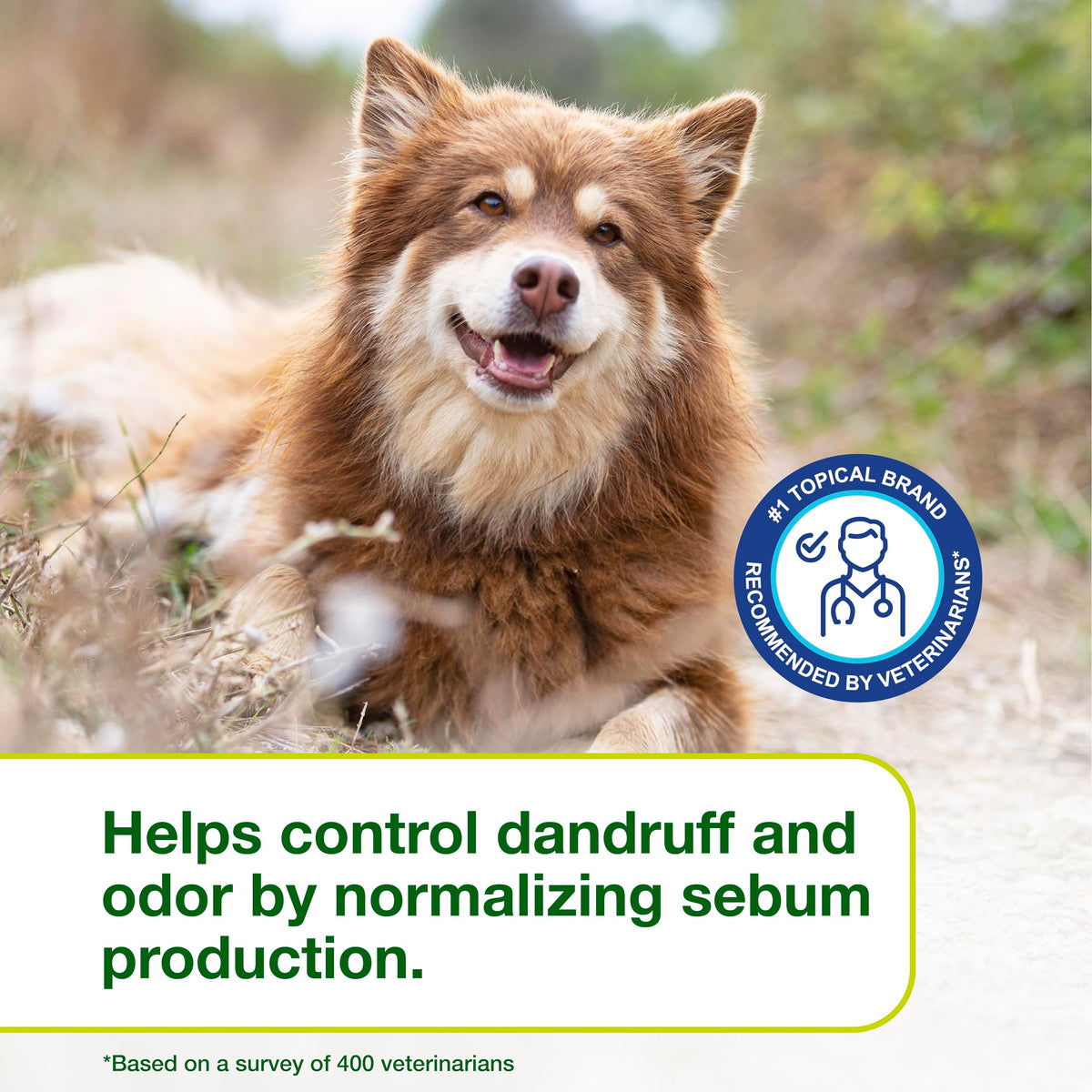 Product with ingredients display illustrating Douxo formulation free from harsh chemicals