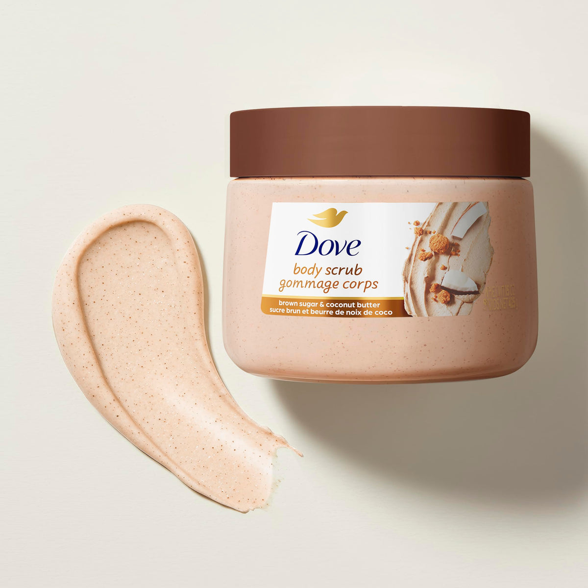 15 oz Dove scrub next to common items to show size and value
