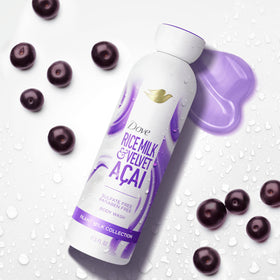 Dove scent lifestyle image with acai and rice elements suggesting pleasant fragrance