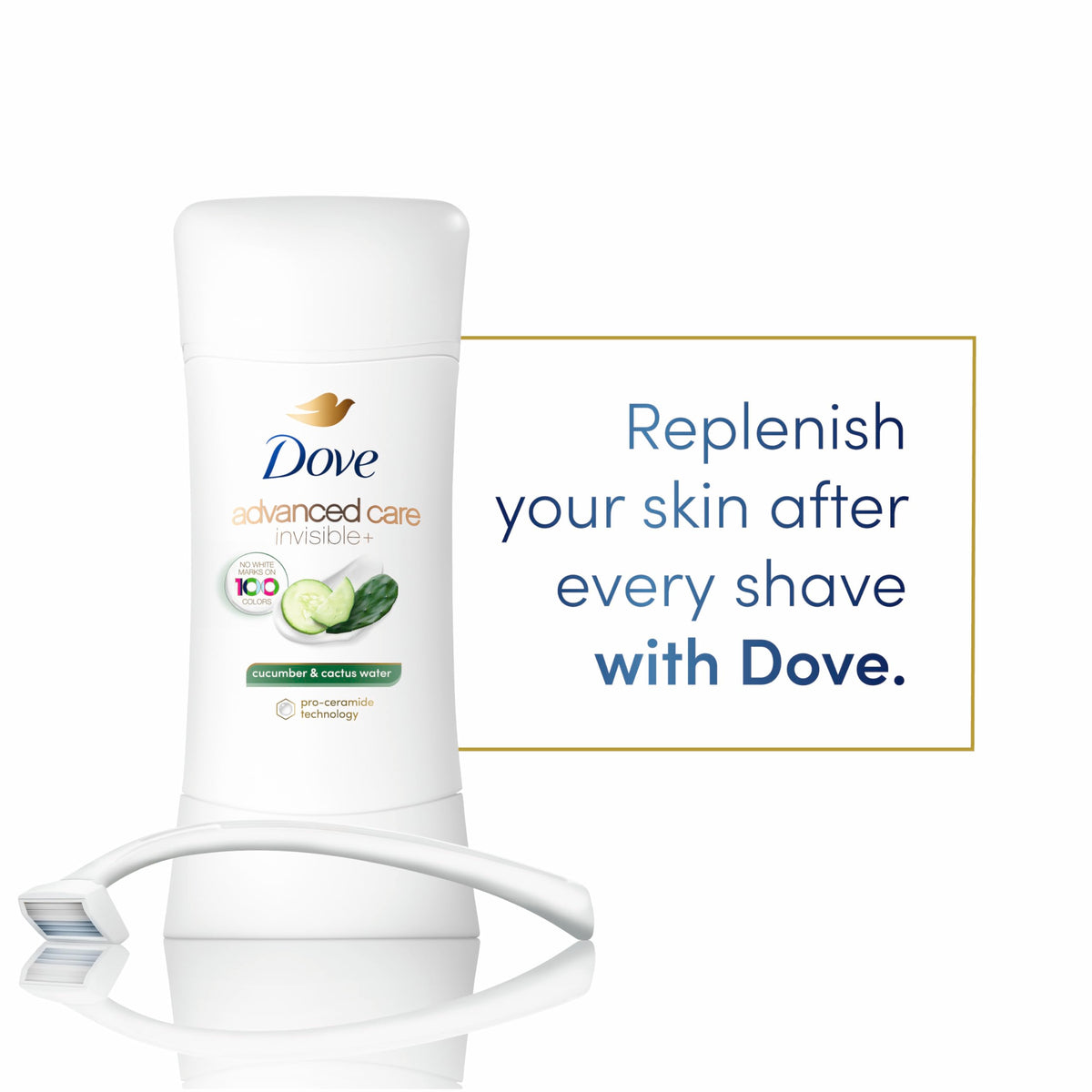 Dove close-up label highlighting ProCeramide technology for skin repair