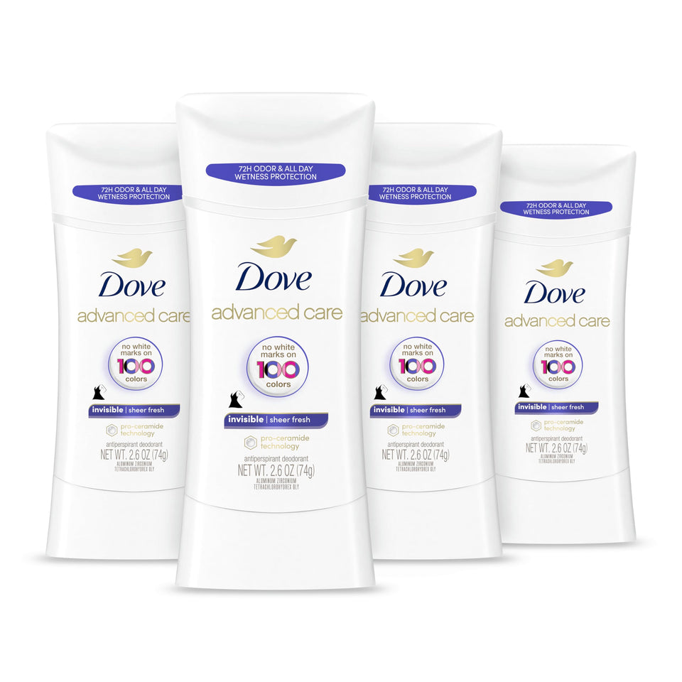 Dove advanced care front pack shows clean branding and product benefits