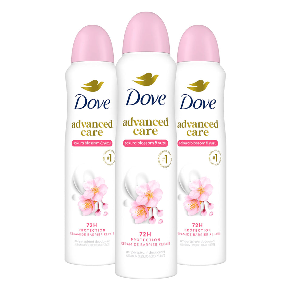 Dove front packaging showing sakura blossom and yuzu scent and 72-hour protection