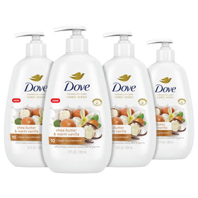 Dove bottle front packaging showing shea butter vanilla label and moisturizing benefit