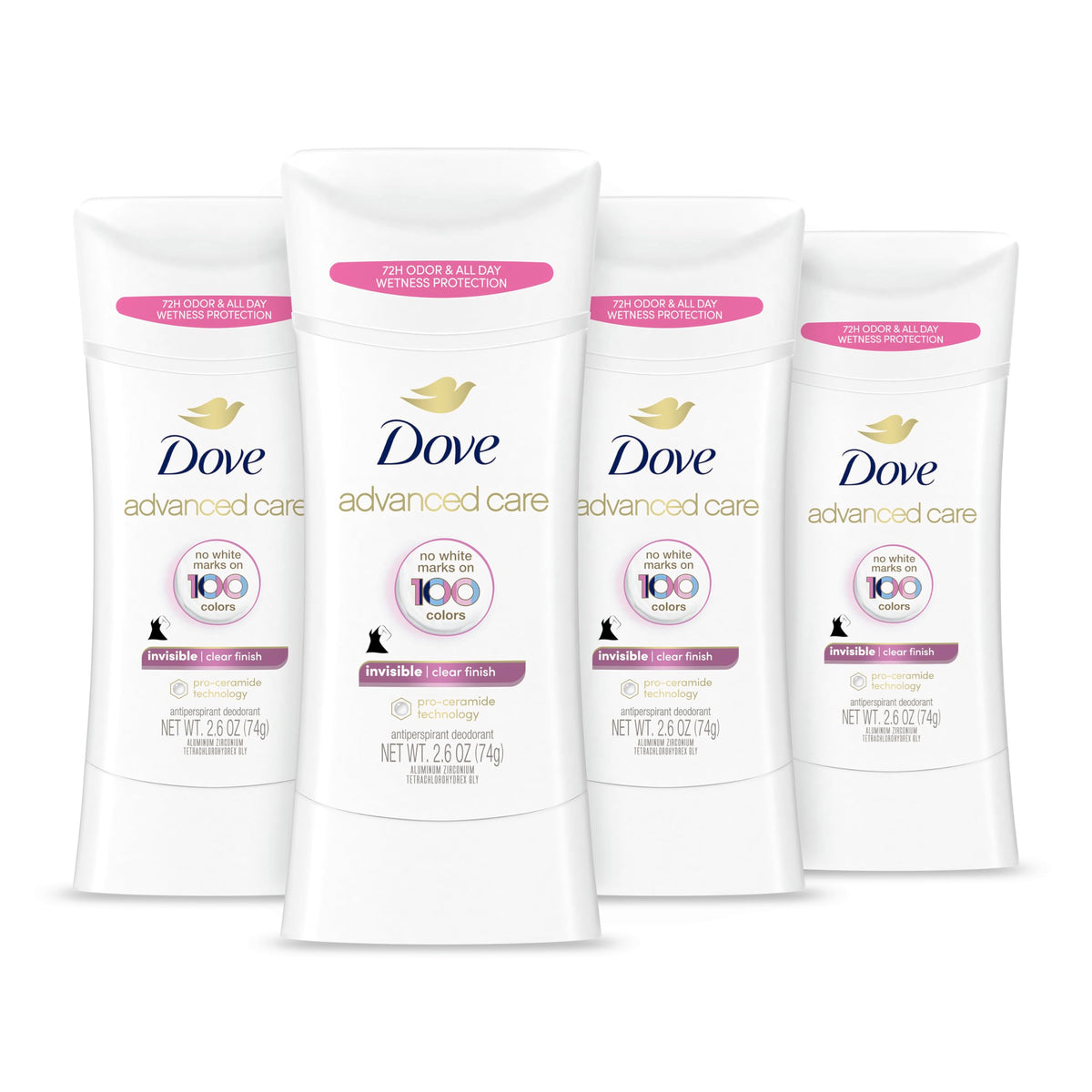 Dove advanced care front packaging shows brand and invisible protection benefits