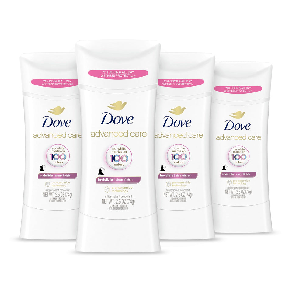 Dove advanced care front packaging shows brand and invisible protection benefits